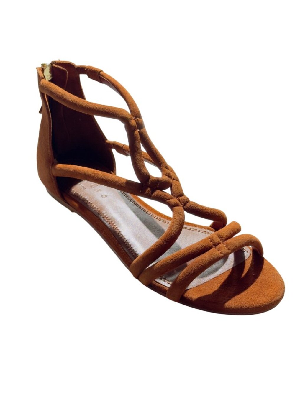 Sandro Womens Cognac Suede Angela Sandals With Back Zipper Size 38 EU 8.5 US